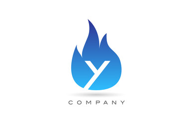 Y blue fire flames alphabet letter logo design. Creative icon template for company and business