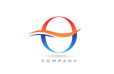 orange blue O alphabet letter logo design with swoosh. Creative icon template for company
