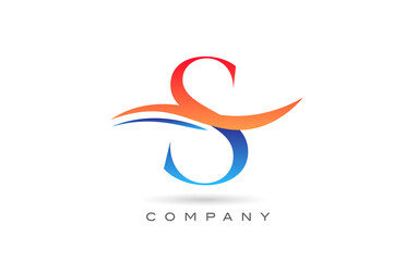 orange blue S alphabet letter logo design with swoosh. Creative icon template for company