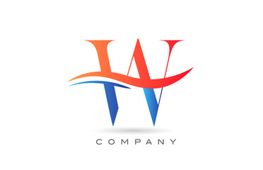 Fototapeta premium orange blue W alphabet letter logo design with swoosh. Creative icon template for company