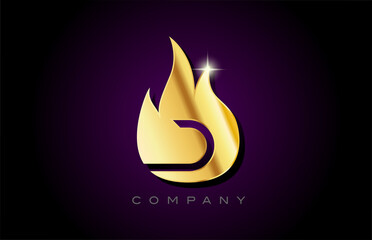 gold golden flames D alphabet letter logo design. Creative icon template for business and company
