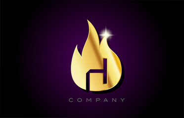 gold golden flames H alphabet letter logo design. Creative icon template for business and company