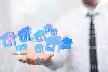 home choice Big data and artificial intelligence concept. Machine learning and cyber mind domination