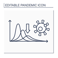 Curve flattering line icon. Shows virus spread. Peak number of people sick with COVID19. Variation. Pandemic concept. Isolated vector illustration. Editable stroke