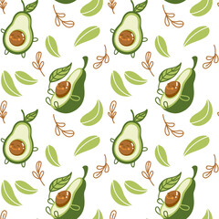 Cute avocado, seamless pattern for fabric, wallpaper. Organic food. Vegetables. Vector illustration