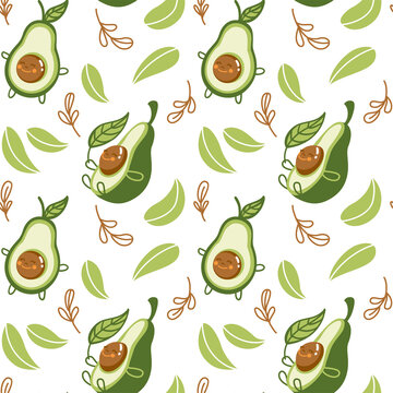 Cute avocado, seamless pattern for fabric, wallpaper. Organic food. Vegetables. Vector illustration