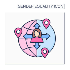 Freedom movement color icon. Free choice and speech. Right extension. Ability to move in different locations. Gender equality concept. Isolated vector illustration