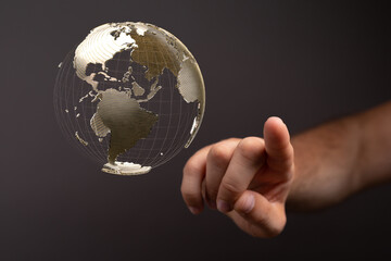 Global telecommunication network around the World with connections between data centers or satellites. Planet Earth from space, concept for connected