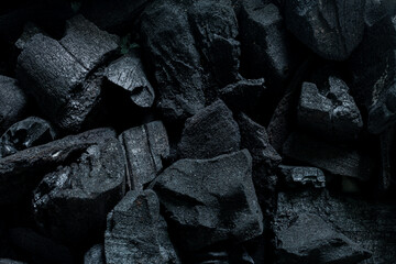 Macro charcoal texture,black coal texture, coal for barbecue, space for text