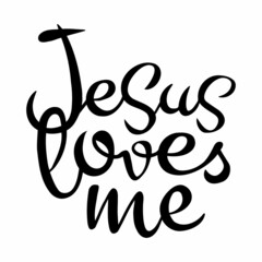 vector handwritten calligraphic inscription Jesus loves me in black