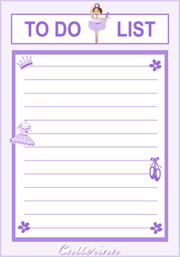 vector children's to do list with the image of a little ballerina girl
