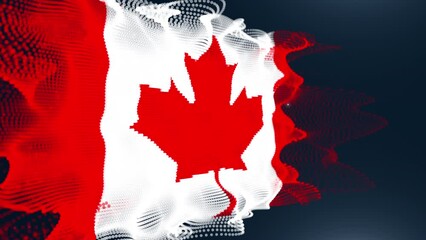 The national flag of Canada made of digital particles in a seamless loop on black background. Perfect for project that depicts Canada history, culture, and people.