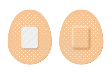 Adhesive bandage set of round shape, 3d realistic band aid, back and front view