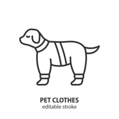 Pet clothing line icon. Dog clothes vector sign. Editable stroke.