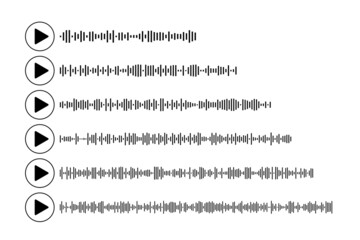 Voice messages set, abstract simple sound audio wave icons template with play symbol