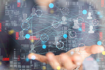Obraz premium Global network. Blockchain. 3D illustration. Neural networks and artificial intelligence. Abstract