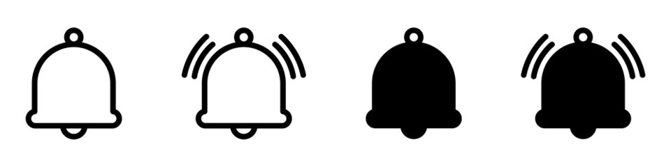 Notification bell icon. Alarm symbol. Incoming inbox message. Ringing bells. Alarm clock and smartphone application alert, Vector illustration