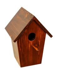 Obraz na płótnie Canvas Wooden birdhouse for starlings. Birdhouse isolated on white background.