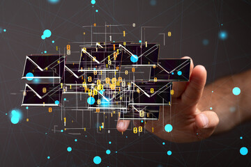 express envelope and parcel abstract technology background. Business quantum internet network...