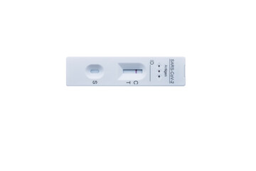 Positive test result by using rapid test device for COVID-19 coronavirus isolated background