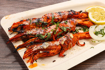 Indian cuisine - grilled prawn with spices