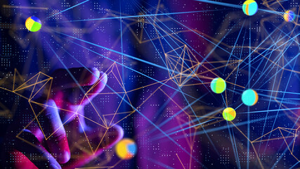 Global network. Blockchain. 3D illustration. Neural networks and artificial intelligence. Abstract