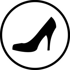 Women's high heel shoe. Footwear store logo or outdoor round signage. Vector icon isolated