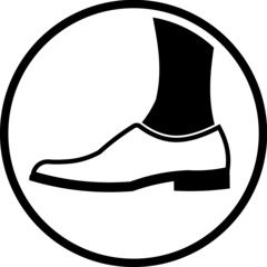 Male foot wearing sock and shoe. Men's formal footwear shop logo or signage. Vector icon isolated