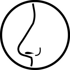 Sense of smell. Human nose icon. Rhynoplasty. Nostrils simple vector line illustration