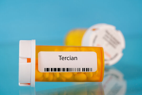 Tercian. Tercian pills in RX prescription drug bottle