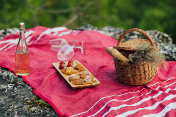Concept of having picnic at nature during summer holidays or weekends. 