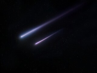 Bright meteors in the night sky. Shooting stars. A meteorites entered the Earth's atmosphere. 