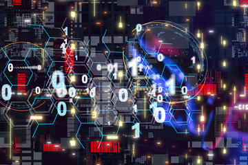 Neural network 3D illustration. Big data and cybersecurity