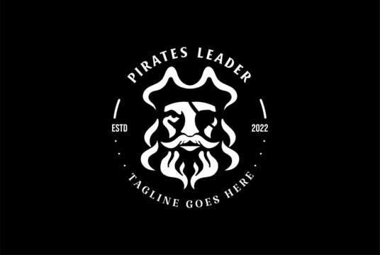 Vintage Retro Pirate Bucaneer Rover Freebooter Captain Head Face Badge Emblem Label Logo Design Vector