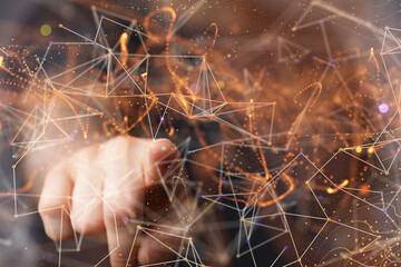 Digital cyberspace with particles and Digital data network connections concept