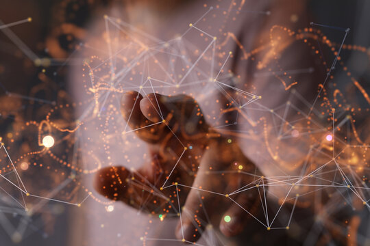 Concept of internet network. double exposure