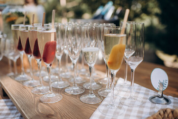 catering, sorbet with champagne in a glass