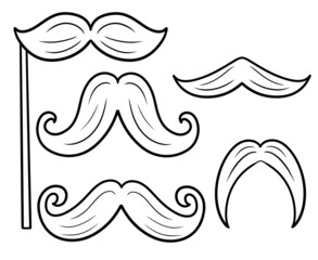 Monochrome illustration. A set of funny, cartoon mustache for parties and practical jokes
