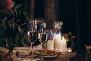 glasses with unfinished alcoholic drink at a party