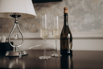 glasses with unfinished alcoholic drink at a party