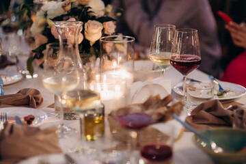 glasses with unfinished alcoholic drink at a party