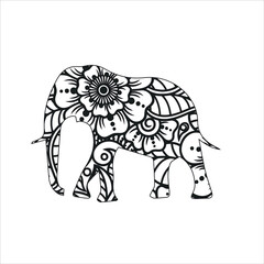 Obraz premium Elephant card. Frame of animal made in vector. Illustration for design, pattern Hand drawn with Elephant and mandala. Use for children clothes, t shirt designs ,Decorative elephant illustration