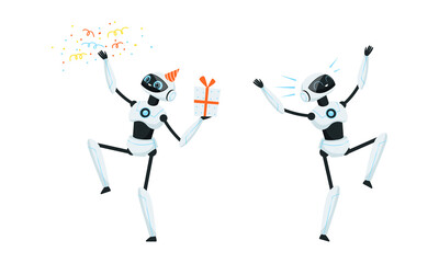 Fototapeta na wymiar Humanoid androids set. Cybernetic robotic cyborgs, artificial intelligence cartoon vector illustration