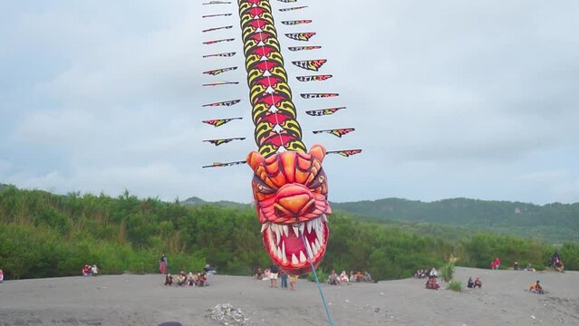Routine activities at parangtritis beach tourist destinations, dragon kites that fly in the sky every afternoon until sunset