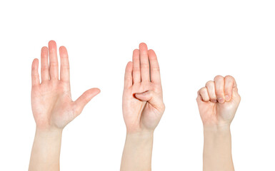 Signal for help, a woman shows how to make a hand gesture to ask for help silently. Global language...