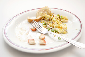 Left Over Breakfast Foods on a Dirty Plate