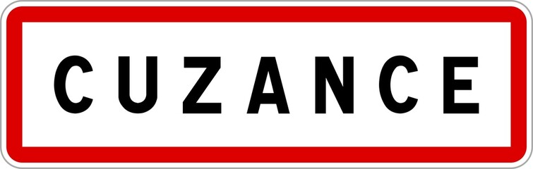Panneau entrée ville agglomération Cuzance / Town entrance sign Cuzance