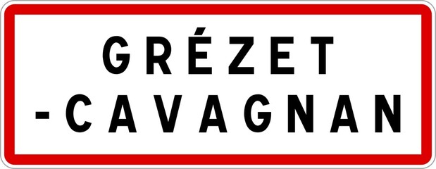 Panneau entrée ville agglomération Grézet-Cavagnan / Town entrance sign Grézet-Cavagnan