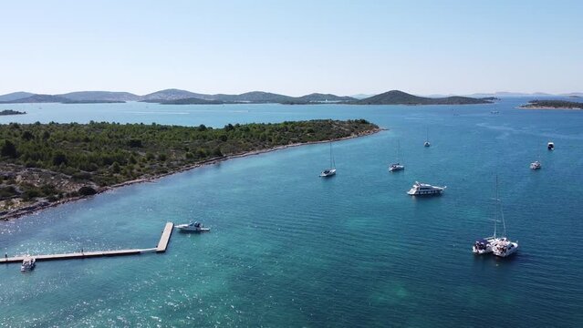 Kornati Islands at Betina, Dalmatia, Croatia - Aerial Drone View of Sailing Boats and Yachts at the Harbor