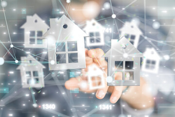 home iot - Neural network 3D illustration. Big data and cybersecurity